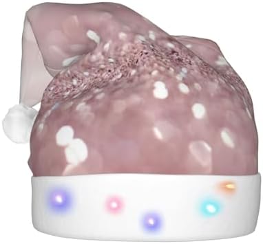 Pink Glitter Print Light Up Christmas Santa Hat for Adults