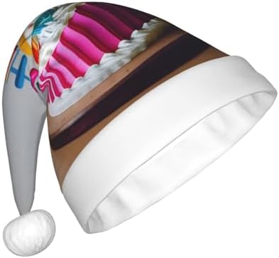 Happy Birthday Cake Print Santa Hat Plush for Adult