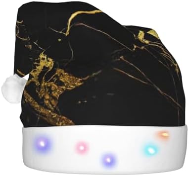 QINZHENG LED Black and Gold Santa Hat for Christmas Party