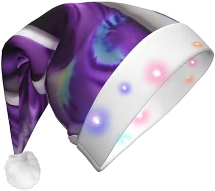 Purple Tie Dye Flower Print Christmas Hat with LED Lights
