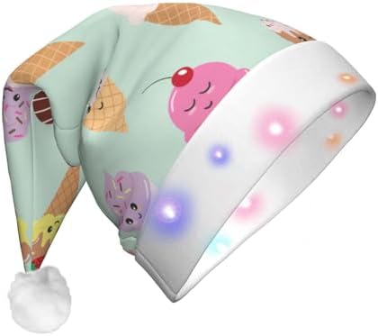 Ice Cream Cones Christmas Santa Hat Plush LED Light Up for Adults