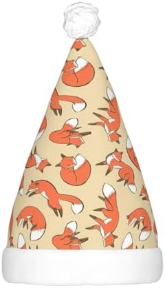 Many Foxes Print Christmas Santa Hat Plush Light Up for Adults