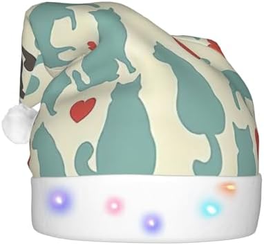 QINZHENG LED Kitty Print Christmas Santa Hat for Adults