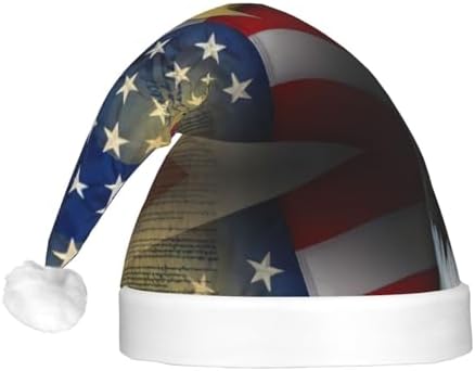 American Eagle Print Santa Hat Plush Light Up for Adult Christmas Party