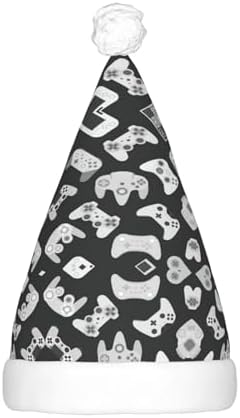 Game Controller Print Christmas Santa Hat Plush Light Up Funny Adult Hat
