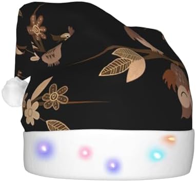 Cute Brown Cartoon Owls Christmas Santa Hat Plush Light Up Adult Party Hat