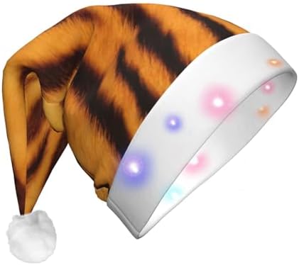 Tiger Striped Christmas Santa Hat Plush Light Up