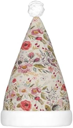 Flower Leaf Print Christmas Santa Hat Plush Light Up Funny Adult Party Hat