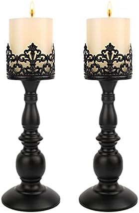 Gothic Matte Black Candle Holder Set of 2