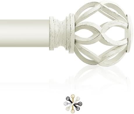 White Twisted Cage Finials Curtain Rod for Windows