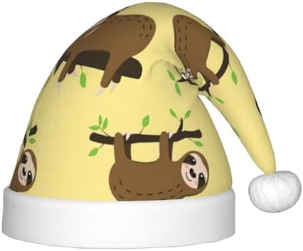 Cute Sloth on Yellow Lemon Print Santa Hat
