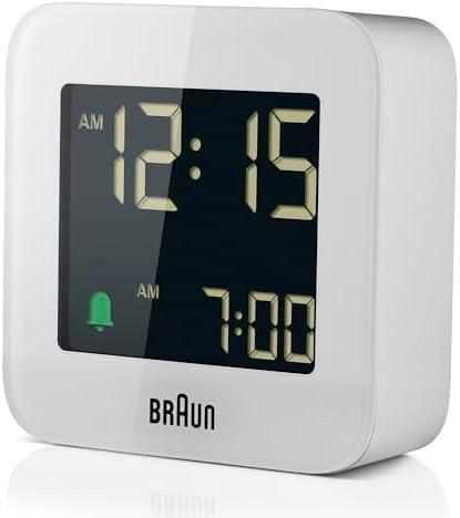 Braun Digital Travel Alarm Clock with Snooze and Negative LCD Display