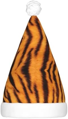 Tiger Striped Christmas Santa Hat Plush Light Up for Adult