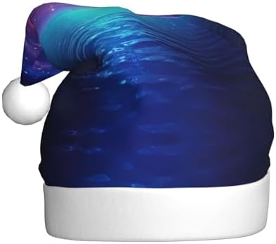 HD Pretty Galaxy Print Christmas Santa Hat Plush for Adults