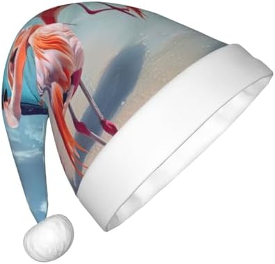 Flock of Pink Flamingos Christmas Santa Hat with Plush Rim