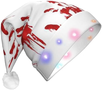 QinZheng LED Bloody Handprints Christmas Santa Hat for Adults