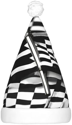 QinZheng LED Christmas Santa Hat with Checkered Flags Design