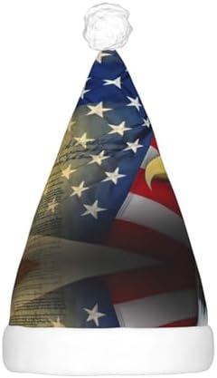 American Eagle Print Santa Hat Plush Light Up for Adult Christmas Party