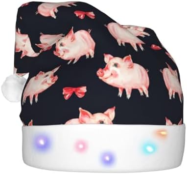 Red Cute Piggy Print LED Light-Up Santa Hat for Adults