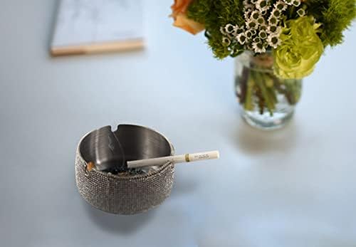Silver Glitter Ashtray - Diamond Rhinestone Design