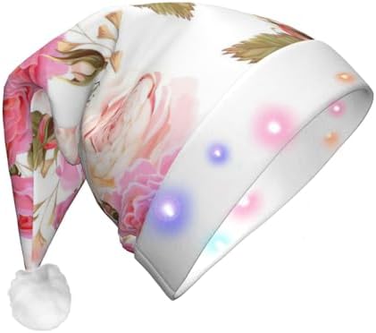 QINZHENG Rose Print LED Santa Hat for Christmas Party