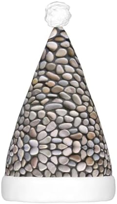 Pebble Stone Print Christmas Santa Hat Plush Light Up for Adults