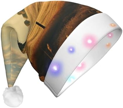 Country Lifestyle Print Christmas Santa Hat Plush Light Up for Adult