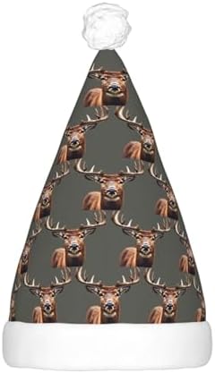 Beauty Deer Print Christmas Santa Hat Plush Light Up Funny Adult Party Hat
