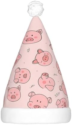 Pink Cute Pig Print LED Christmas Santa Hat Plush for Adults