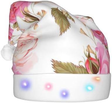 QINZHENG Rose Print LED Santa Hat for Christmas Party