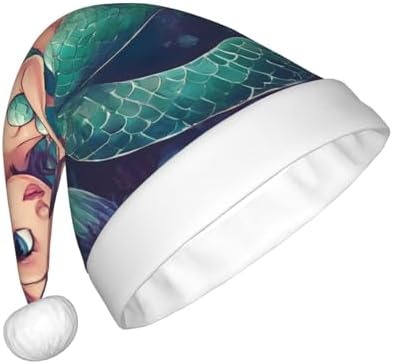QINZHENG Mermaid Print Santa Hat for Women