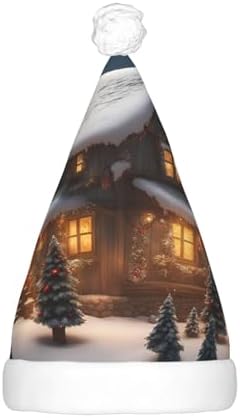 QINZHENG Christmas Village House 3 Print LED Santa Hat for Adults