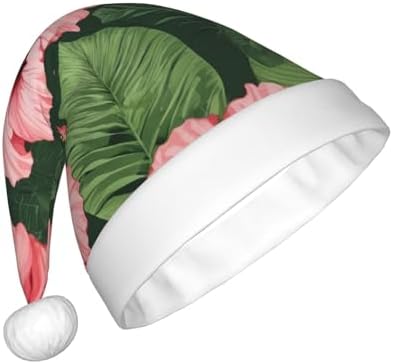 QINZHENG Velvet Santa Hat with Hibiscus Flowers Print