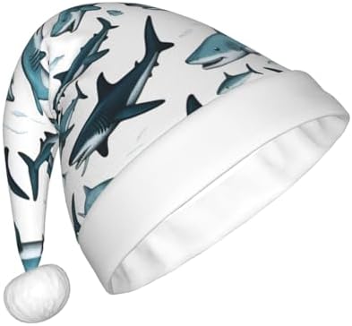 Shark Pattern Christmas Santa Hat Plush Funny Adult Headwear