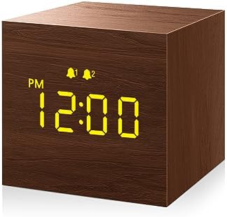 Wooden Digital Alarm Clock with 3 Alarms