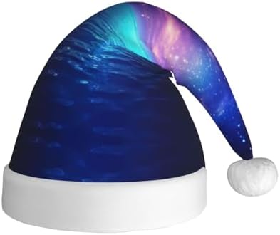 HD Pretty Galaxy Print Christmas Santa Hat Plush for Adults