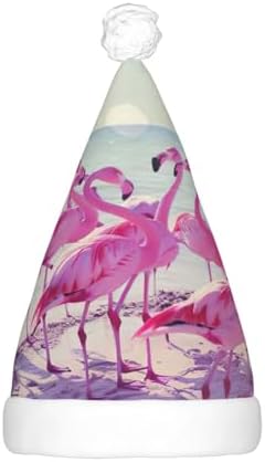 Flock of Pink Flamingos Christmas Santa Hat Plush Light Up Funny Adult Hat