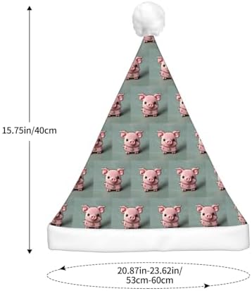 Pink Pig Print Christmas Santa Hat Plush Light Up for Adult