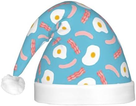Hot Dog Egg Print Christmas Santa Hat Plush Light Up for Adults