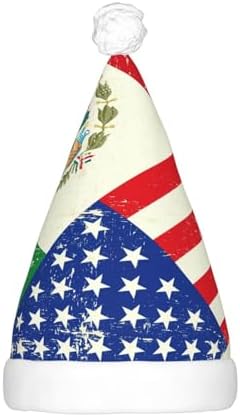 Mexican American Flag Print Santa Hat with LED Light Up