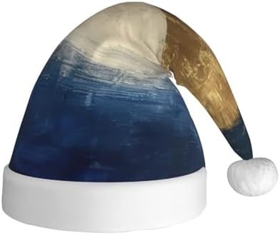 Gold Blue White Print Christmas Santa Hat Plush for Adult