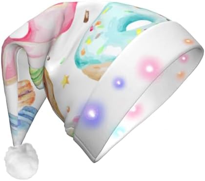 Cupcakes Donuts Muffins Sugar Print LED Christmas Santa Hat for Adults