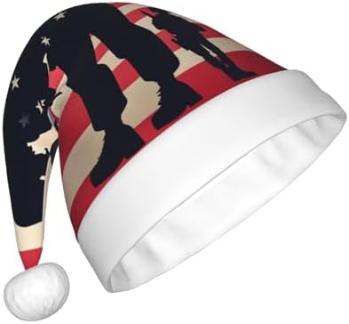 US Military Soldiers Patriotic Christmas Santa Hat Plush for Adults
