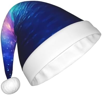HD Pretty Galaxy Print Christmas Santa Hat Plush for Adults