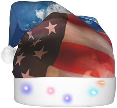 USA Flag Eagle Art Print Light Up Santa Hat for Adults