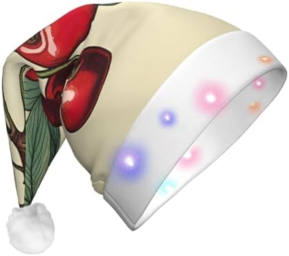 QINZHENG Red Cherry Print LED Santa Hat for Adults