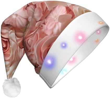 Beautiful Flower Cake3 Print Christmas Santa Hat Plush Light Up for Adult
