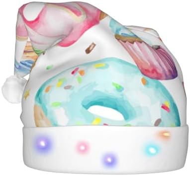 Cupcakes Donuts Muffins Sugar Print LED Christmas Santa Hat for Adults