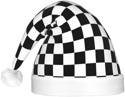 QINZHENG LED Black and White Checkered Santa Hat for Christmas Halloween Party