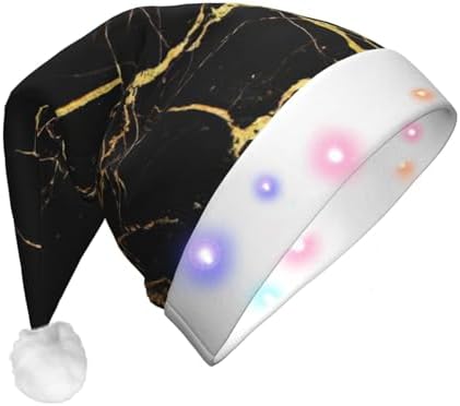 QINZHENG 3D Gold Marbling LED Halloween Santa Hat for Adults